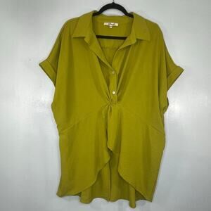 Mint of blush Women Short Sleeve button front Blouse Green Plus Siz 3X Collared